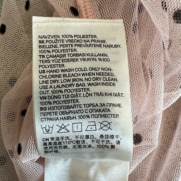 H&M Light Pink Sheer Ruffle Polka Dot Shirt Women’s Size L Top - Picture 6 of 6